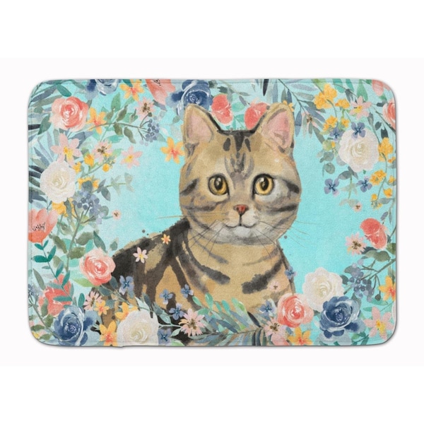 Carolines Treasures American Shorthair Brown Tabby Spring Flowers Machine Washable Memory Foam Mat CK3387RUG - main